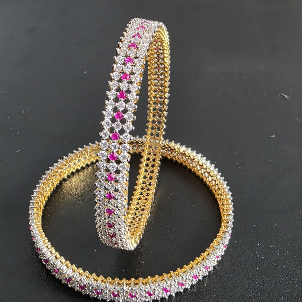 Watch Video / Gold Ruby & Diamond Simulant Bangle Bracelet Set